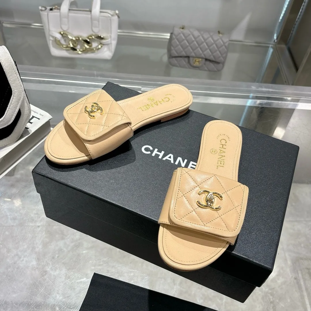 👟👟Ex-factory price 360👟👟 Genuine leather sole +40 Chanel Chanel 25C new women's double C schoolbag buckle flat sandals, fabric sheepskin, color: black: white: pink: apricot, code number: 5-40 (customized 41 42 43 customized non-returnable): rubber sole leather sole +40